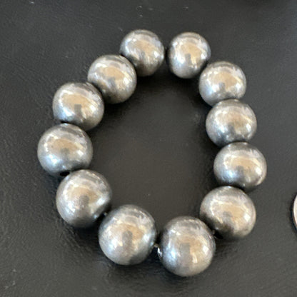 Navajo 14mm Beads Stretch Sterling Silver Bracelet 7" 91402
