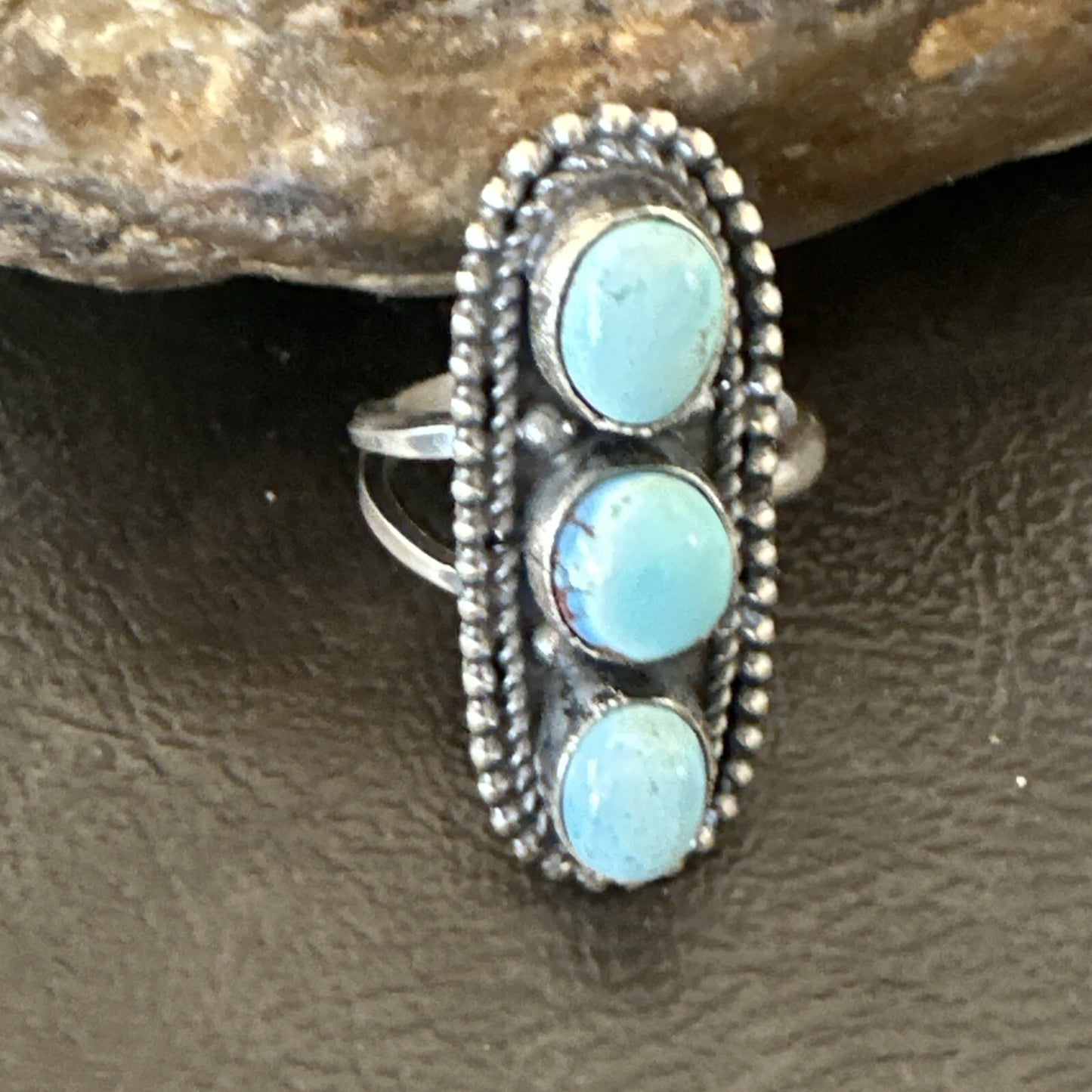 Women Blue Dry Creek Turquoise Navajo Sterling Silver Ring Sz 9 18617