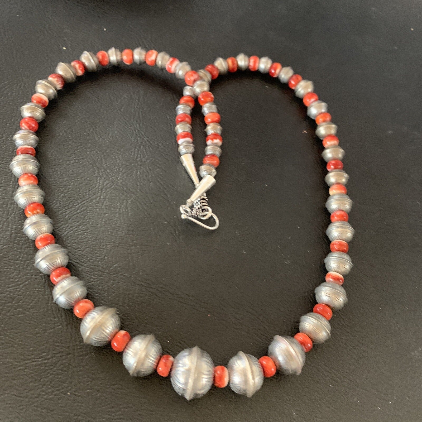 Red Spiny Oyster Sterling Silver Beads Bead Necklace 95607