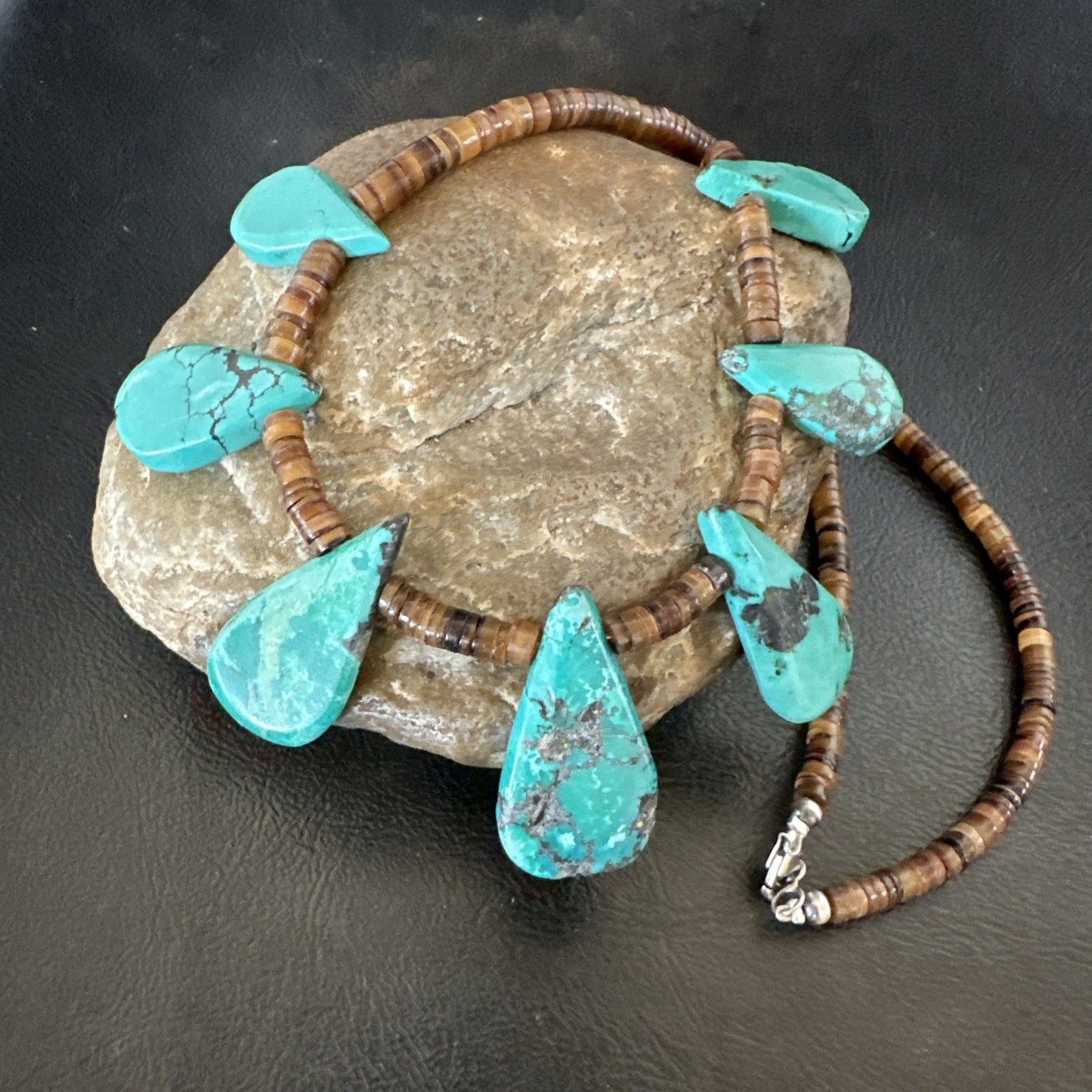 Southwestern Sterling Silver Blue Turquoise Shell 20" Necklace 19508