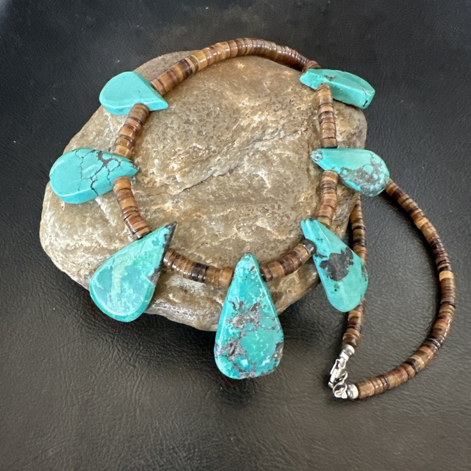 Southwestern Sterling Silver Blue Turquoise Shell 20" Necklace 19508