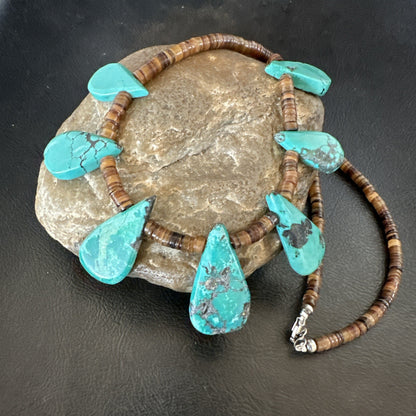 Southwestern Sterling Silver Blue Turquoise Shell 20" Necklace 19508