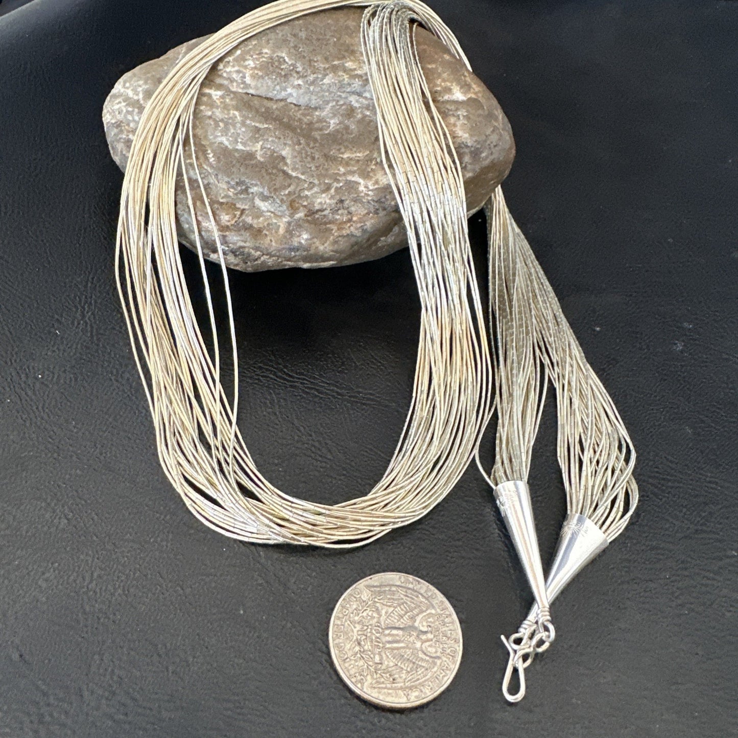 30 Strands Heishi tubes Liquid Sterling Silver Necklace 30” 19620