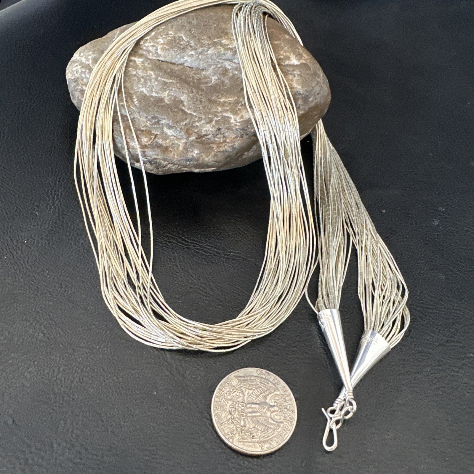 30 Strands Heishi tubes Liquid Sterling Silver Necklace 30” 19620