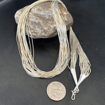 30 Strands Heishi tubes Liquid Sterling Silver Necklace 30” 19620