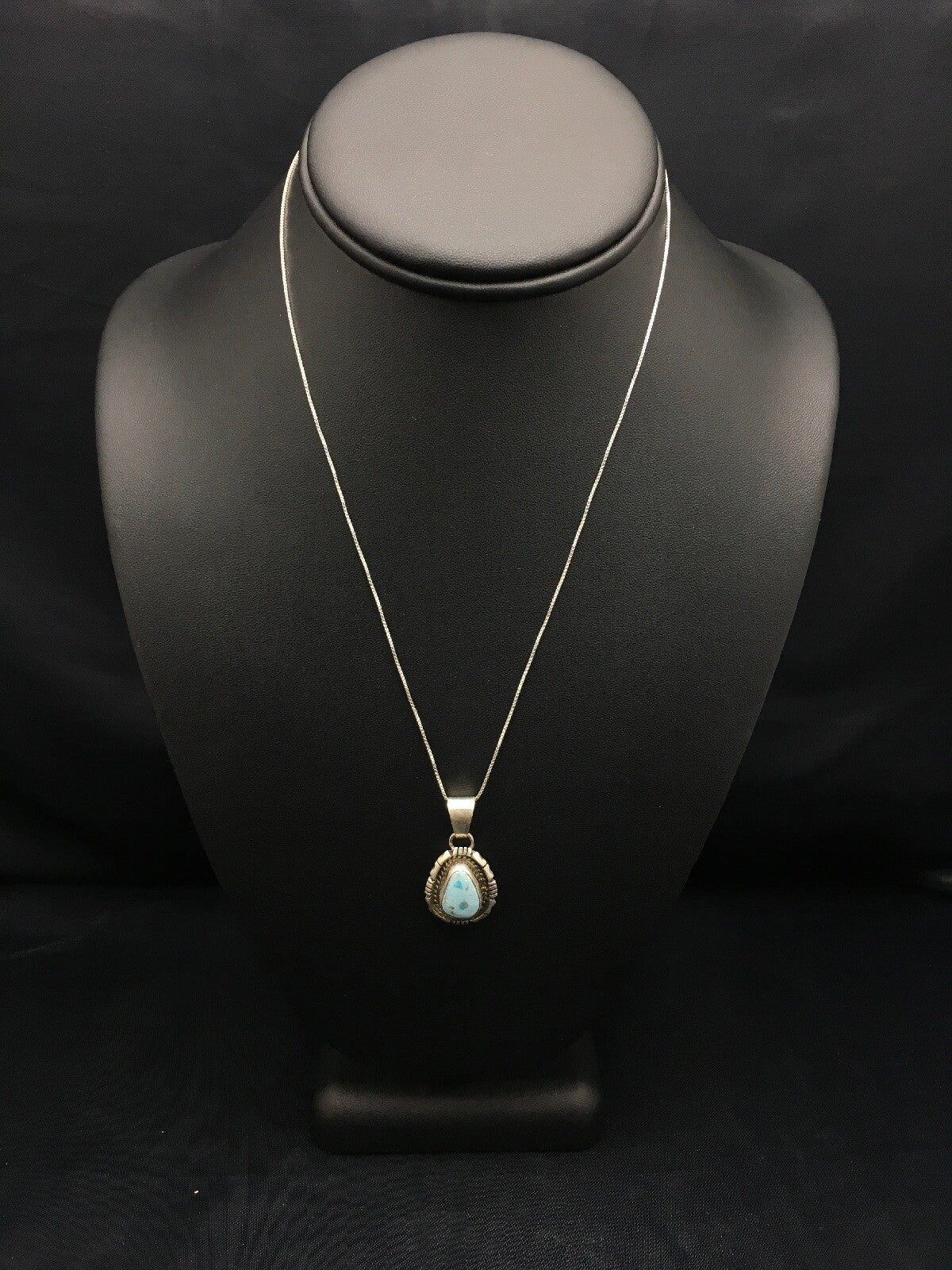 Dry Creek Turquoise Pendant Navajo Sterling Silver Chain Necklace 3107