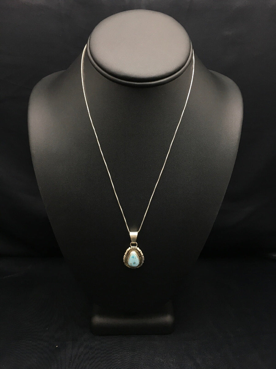 Dry Creek Turquoise Pendant Navajo Sterling Silver Chain Necklace 3107