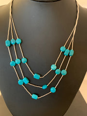 Liquid Silver Heishi 3S Tube Necklace Nugget Turquoise | Sterling Silver | Authentic Native American Handmade | 03695