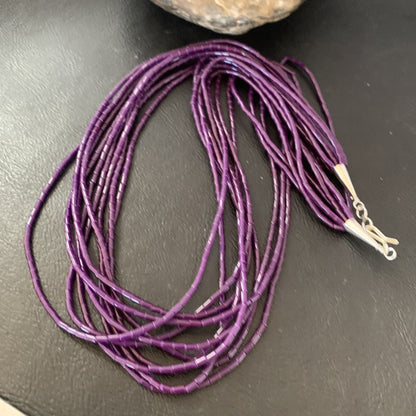Purple Stone Sterling 10 Strand Stabilized Tube Heishi Necklace 24" 13420