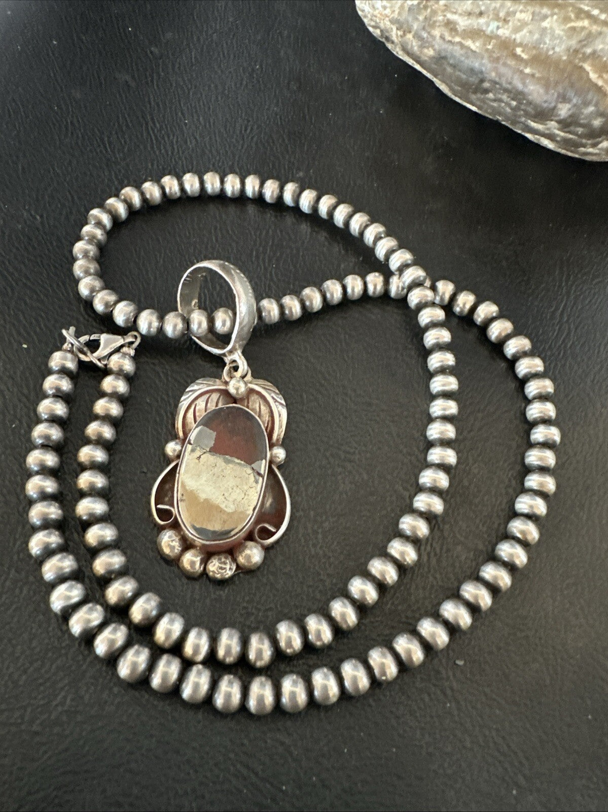 Pyrites Pendant Navajo Beads Sterling Silver Necklace 18643