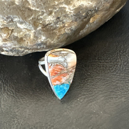 Blue Turquoise Spiny Oyster Southwestern Sterling Silver Ring Size 6 18470