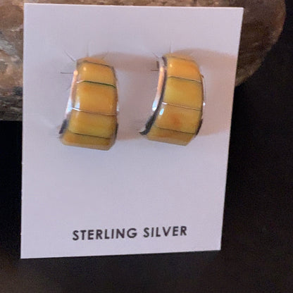 Gold Yellow Spiny Oyster Navajo Sterling Silver Earrings 02075