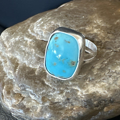 Men Women Blue Kingman Turquoise Navajo Sterling Silver Ring Size 9.5 19333