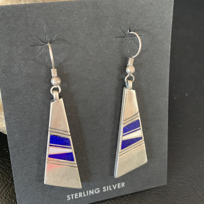 Navajo Inlay Lapis Lazuli Dangle Earrings Sterling Silver 1.5" 13028
