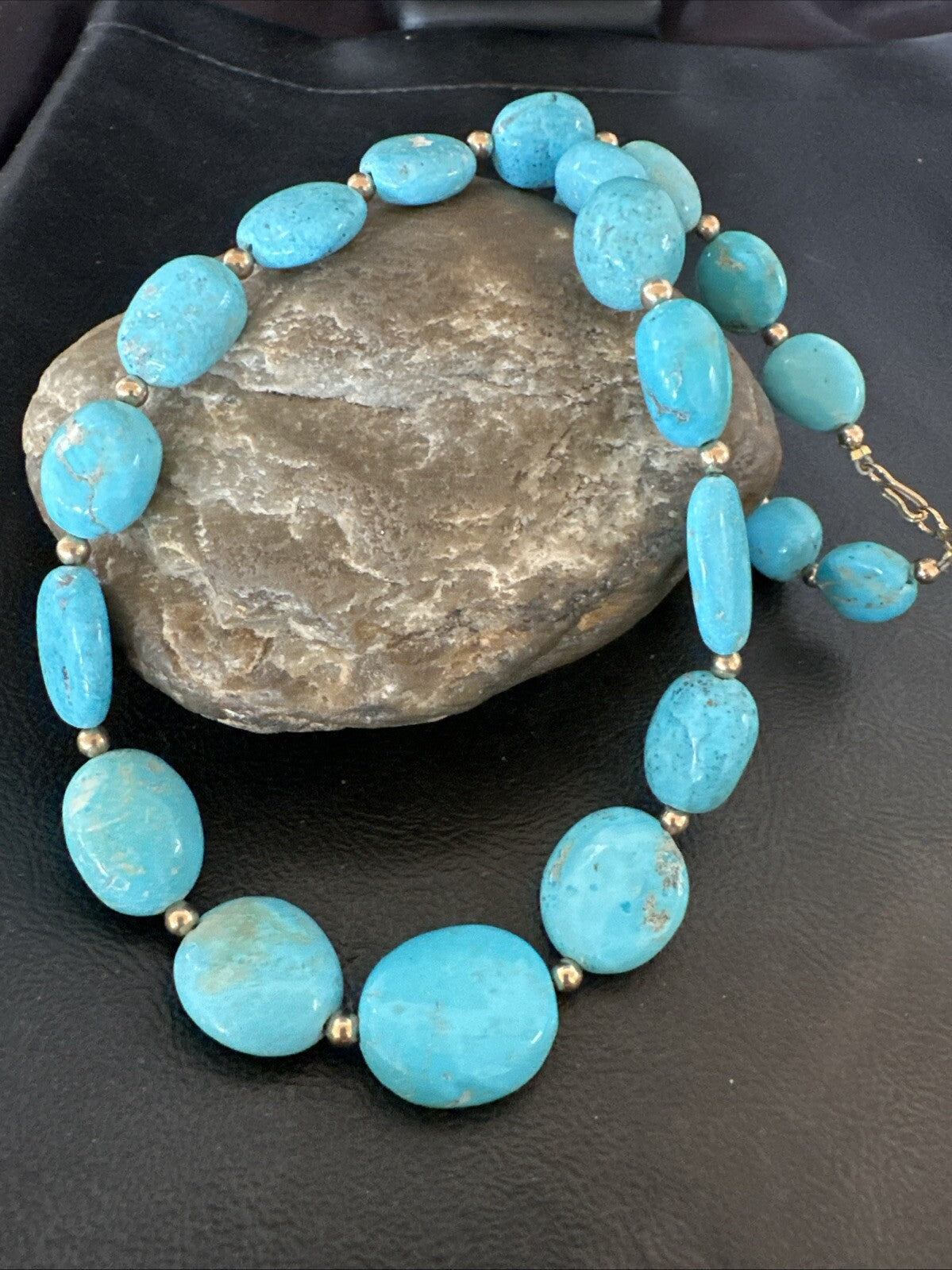 Authentic Gold filled Blue Sleeping Beauty Turquoise Navajo Necklace 20” 18607