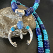 Blue Turquoise Lapis Naja Pendant Navajo 12mm Necklace | Sterling Silver | Authentic Native American Handmade | 19545
