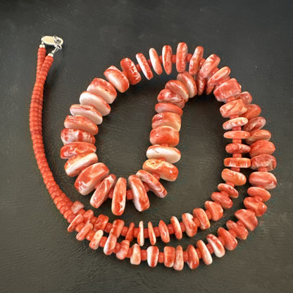 Red Spiny Oyster 28” Long Navajo Sterling Silver Necklace 17761