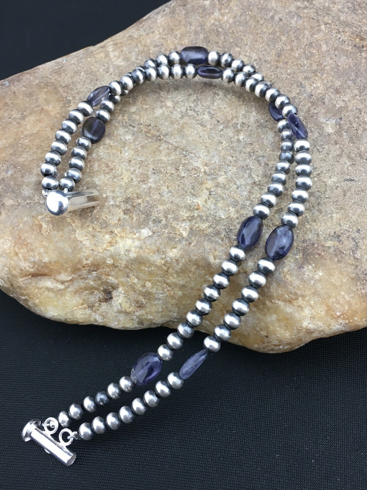 Navajo Sterling Silver Beads Labradorite Bead Bracelet 8" 01288