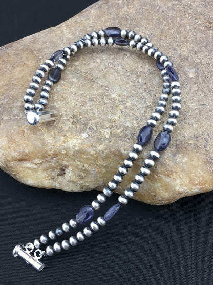 Navajo Sterling Silver Beads Labradorite Bead Bracelet 8" 01288