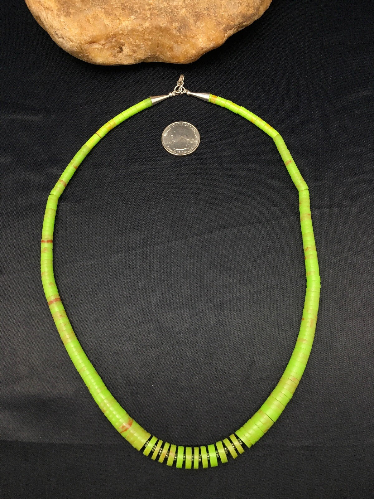 Green Gaspeite Stabilized Santo Domingo Sterling Silver Beads Necklace 20" 19445