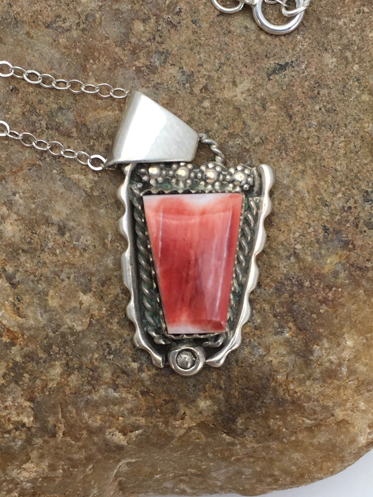 Spiny Oyster Pendant Navajo Sterling Silver Chain Necklace 2621