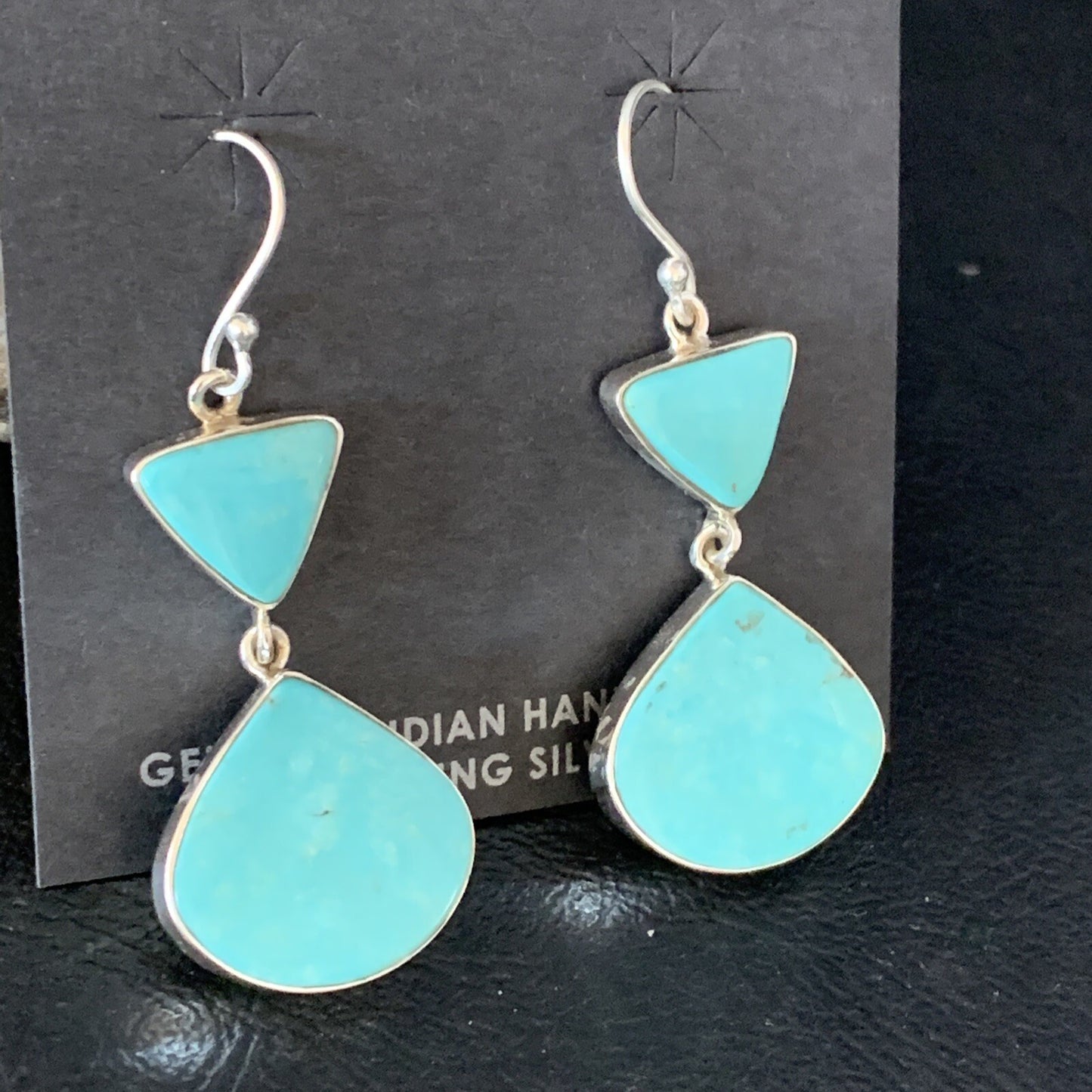 Kingman Turquoise Navajo Sterling Silver Dangle Earrings 1.5" 14011