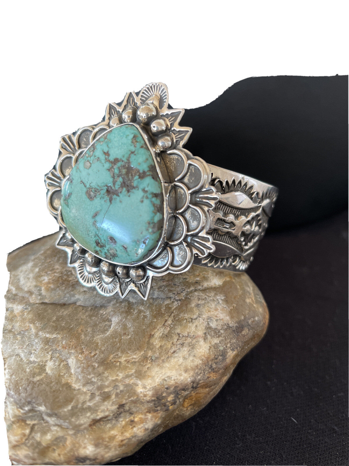 Native Mens Navajo Sterling Silver Handmade Turquoise Cuff Bracelet 1289