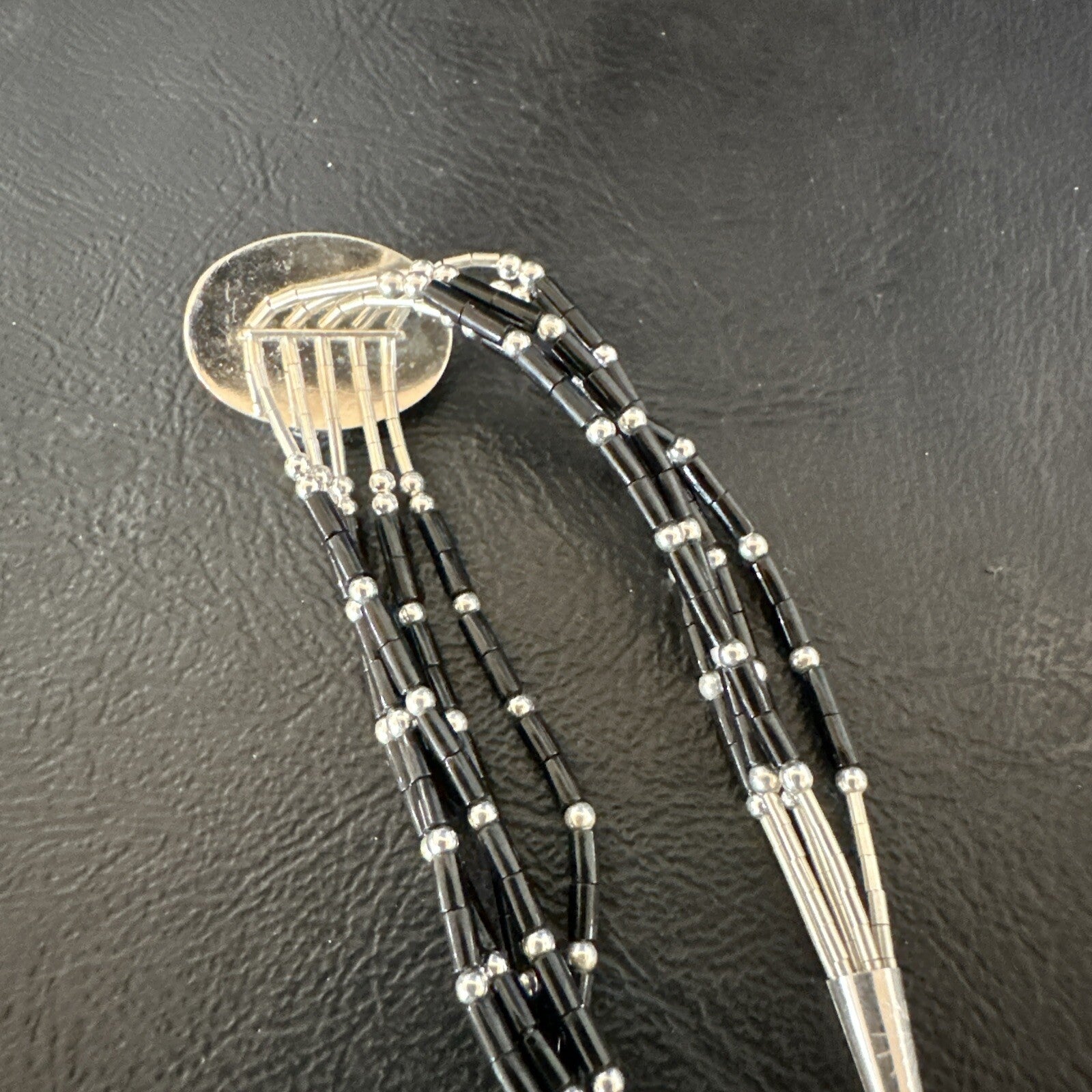 Black Onyx Heishi 5S Pend Southwestern Liquid Sterling Silver Bracelet 8” 17751