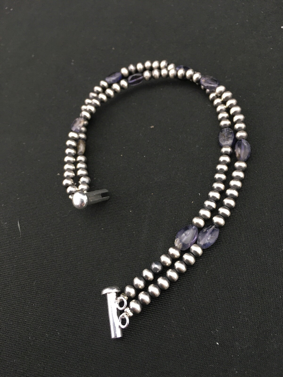 Navajo Sterling Silver Beads Labradorite Bead Bracelet 8" 01288