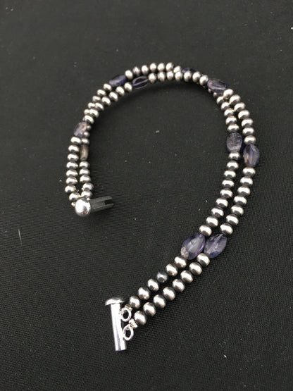 Navajo Sterling Silver Beads Labradorite Bead Bracelet 8" 01288