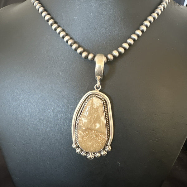 Wild Horse Turquoise Pendant Navajo Necklace | Sterling Silver | Authentic Native American Handmade | 17046