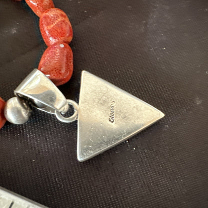 Navajo Apple Sponge Coral Sterling Silver Necklace Inlay Pendant 21” 18755