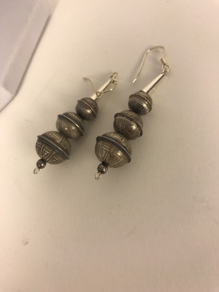Handmade Native American Sterling Silver Beaded Earrings 1.5” 10053