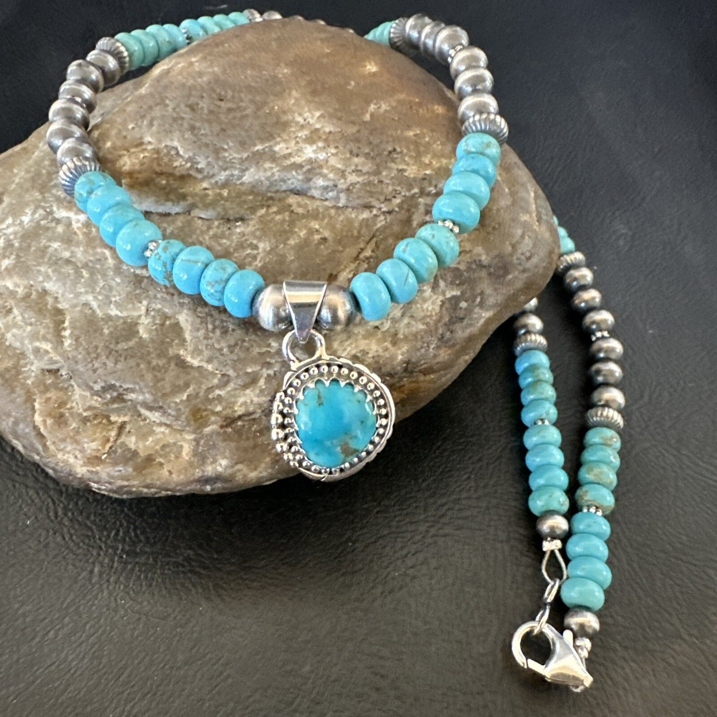 WoMens Blue Kingman Turquoise Pendant Navajo Sterling Silver Necklace 21" 17930
