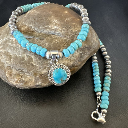 WoMens Blue Kingman Turquoise Pendant Navajo Sterling Silver Necklace 21" 17930