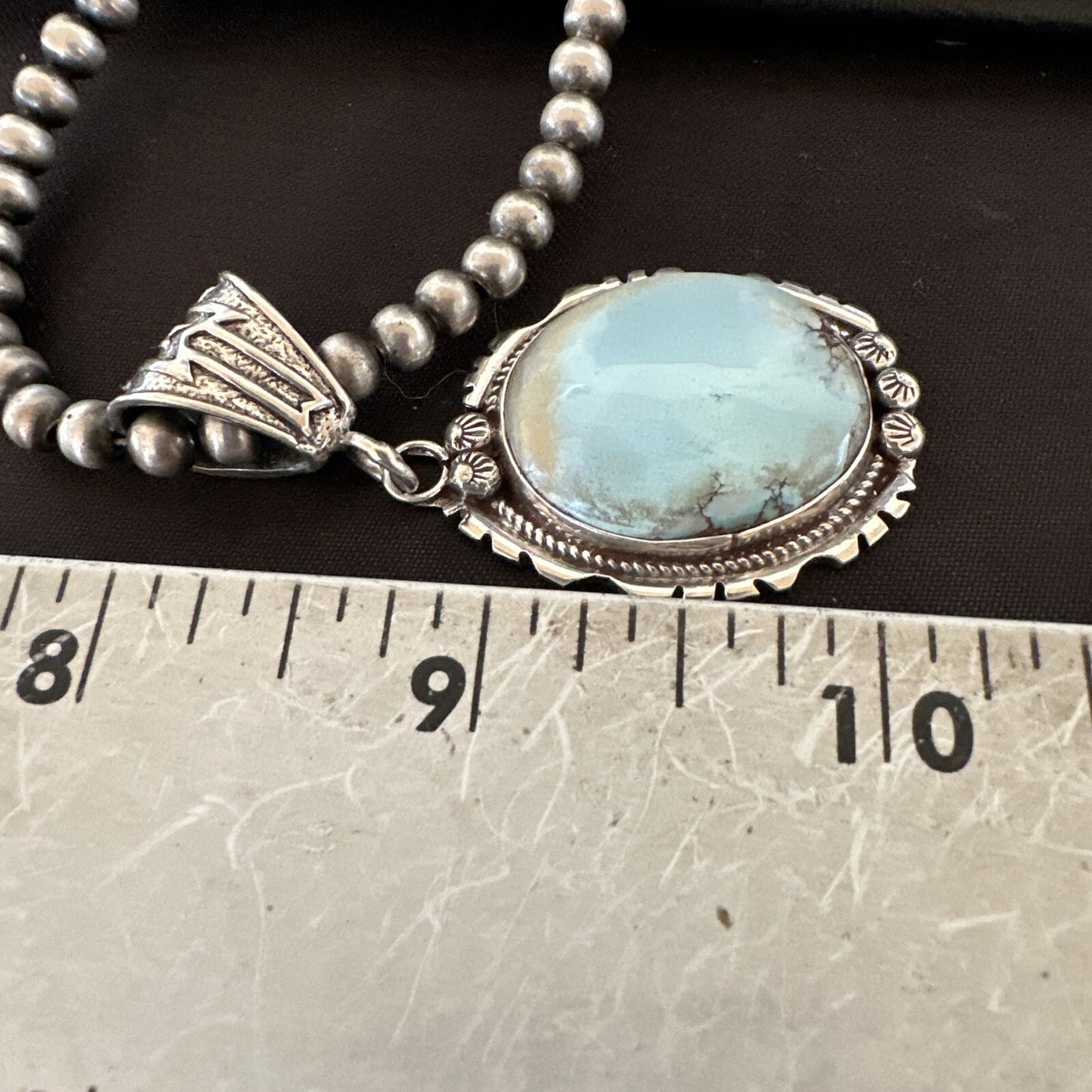 Mens Blue Dry Creek Turquoise Pendant Navajo Pearls Sterling Necklace 18681