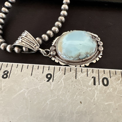 Mens Blue Dry Creek Turquoise Pendant Navajo Pearls Sterling Necklace 18681
