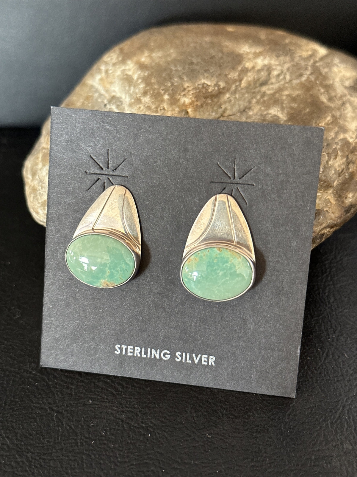 Navajo Green Turquoise Sterling Silver Dangle Earrings 14781