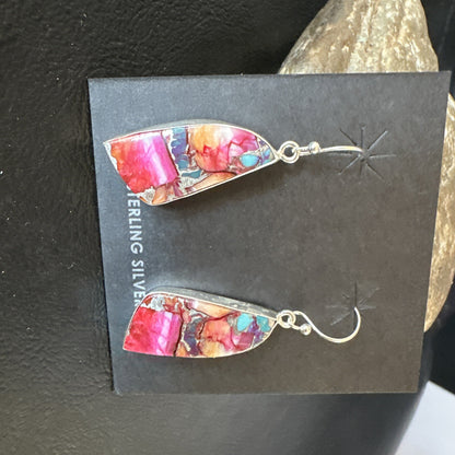 Blue Turquoise Purple Spiny Oyster Inlay Sterling Silver Dangle Earrings 15565