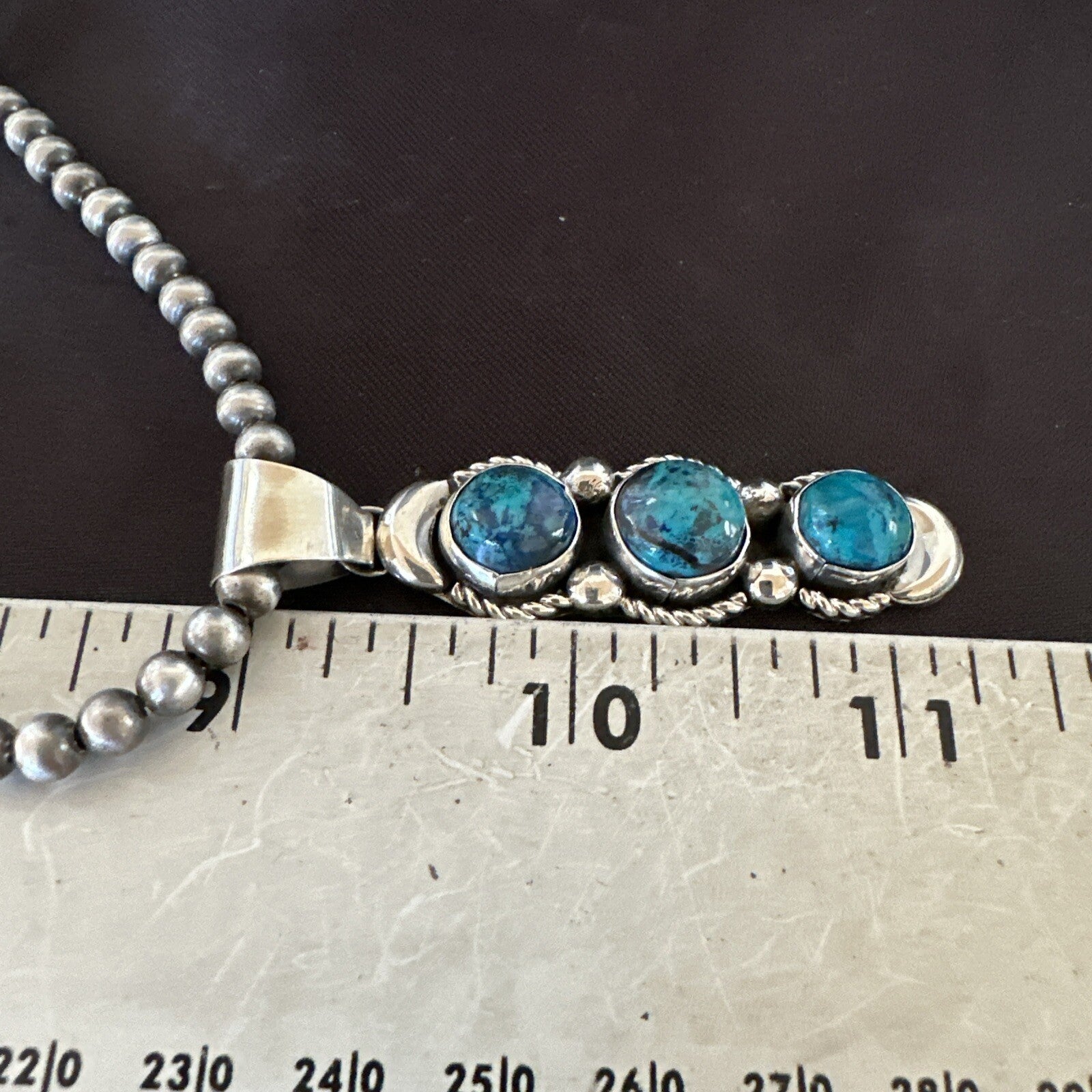 Blue Turquoise 3 Stone Navajo Sterling Silver Cluster Pendant 18193
