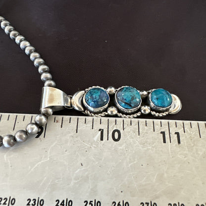 Blue Turquoise 3 Stone Navajo Sterling Silver Cluster Pendant 18193