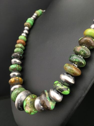 Navajo Turquoise Necklace Graduated Sterling Silver 25" 4773