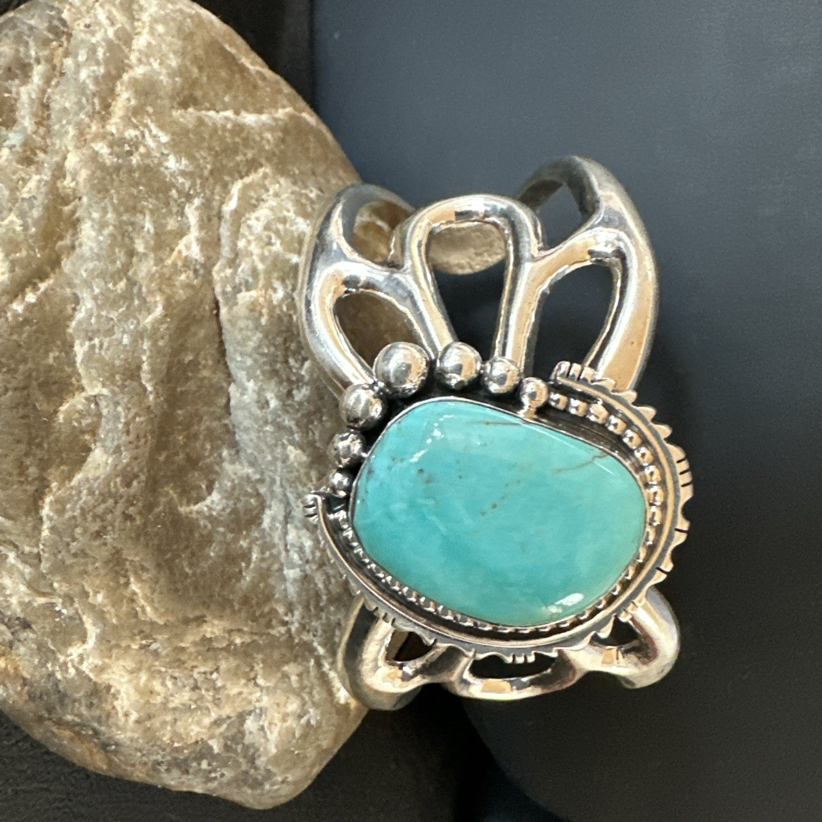 Tufa Women Blue Kingman Turquoise Navajo Sterling Silver Cuff Bracelet 19352