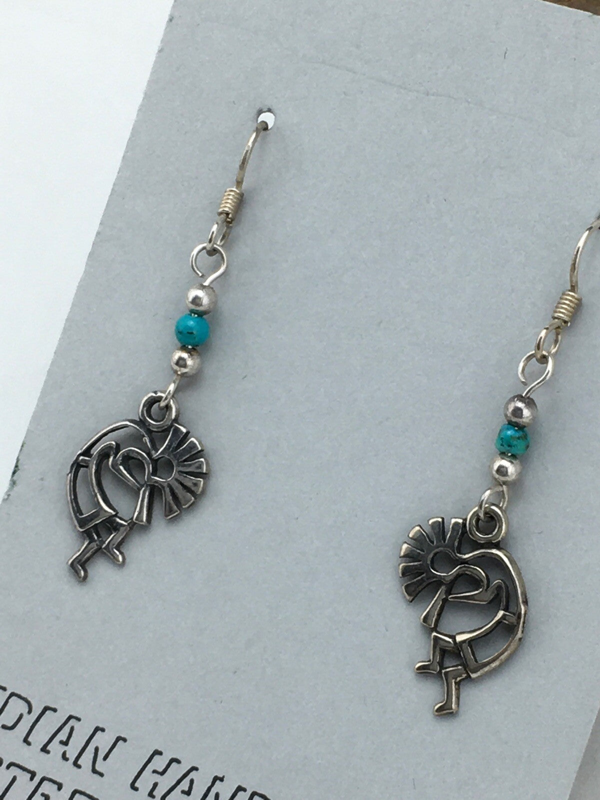 Native Turquoise Kokopelli Navajo Sterling Silver Earrings 1.25" 04525
