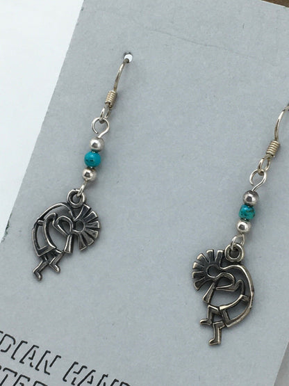 Native Turquoise Kokopelli Navajo Sterling Silver Earrings 1.25" 04525
