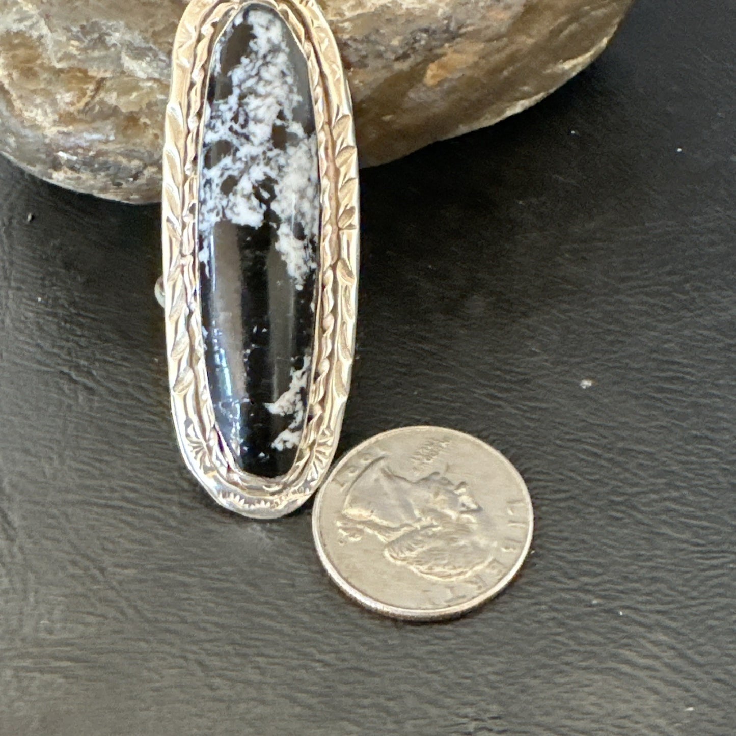 X Long Navajo White Buffalo Turquoise Ring Sterling Silver Sz 8 19767