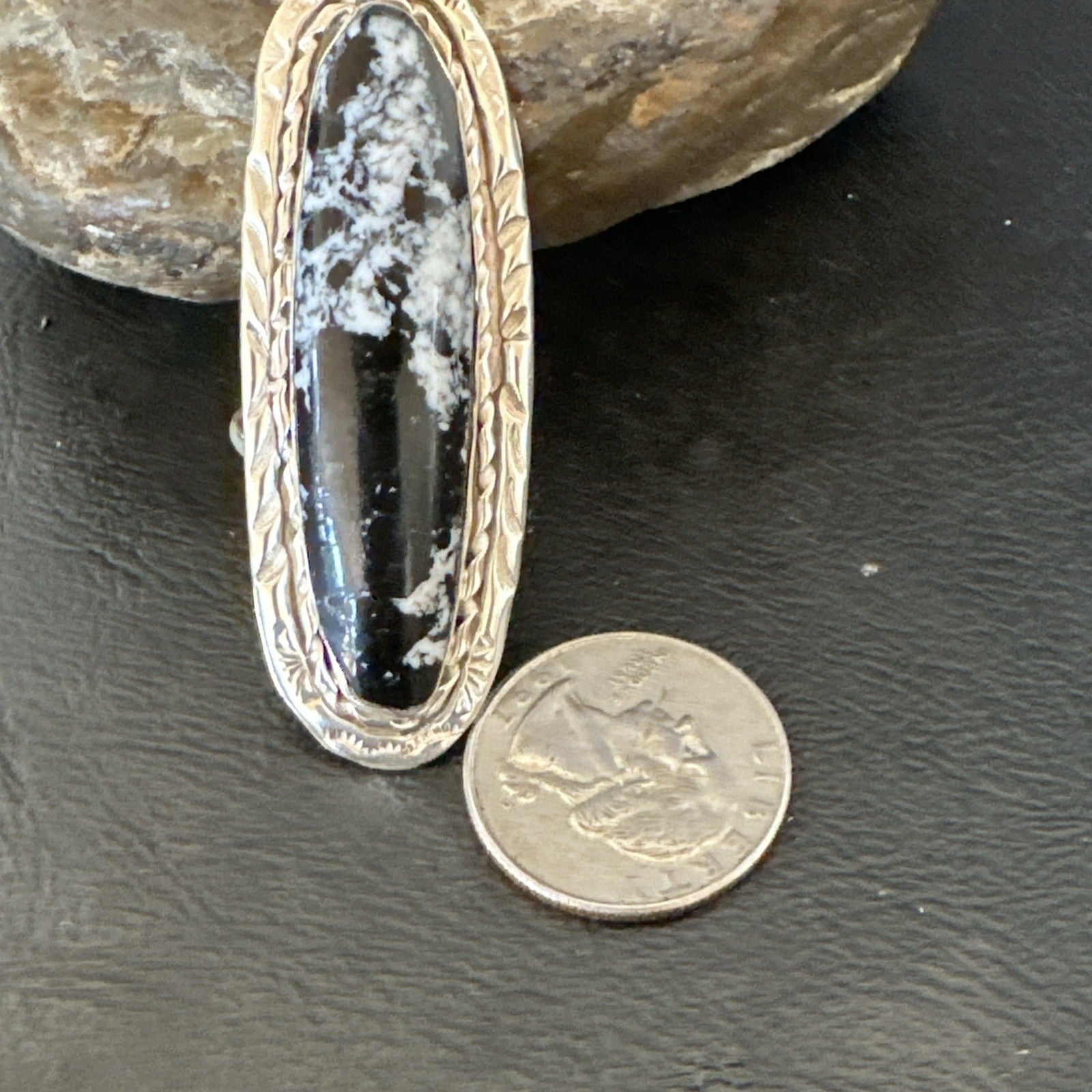 X Long Navajo White Buffalo Turquoise Ring Sterling Silver Sz 8 19767