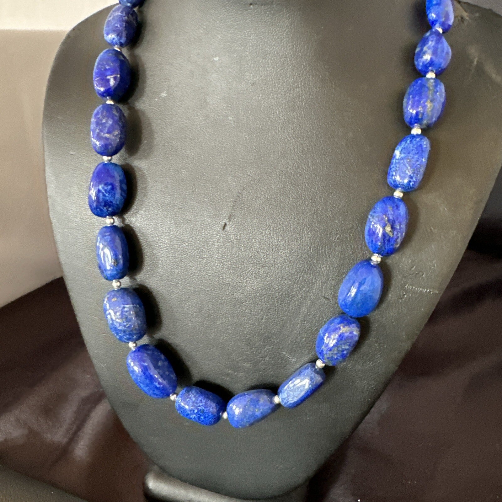 Mens Womens Lapis Lazuli Navajo Sterling Silver 21” Necklace 17750