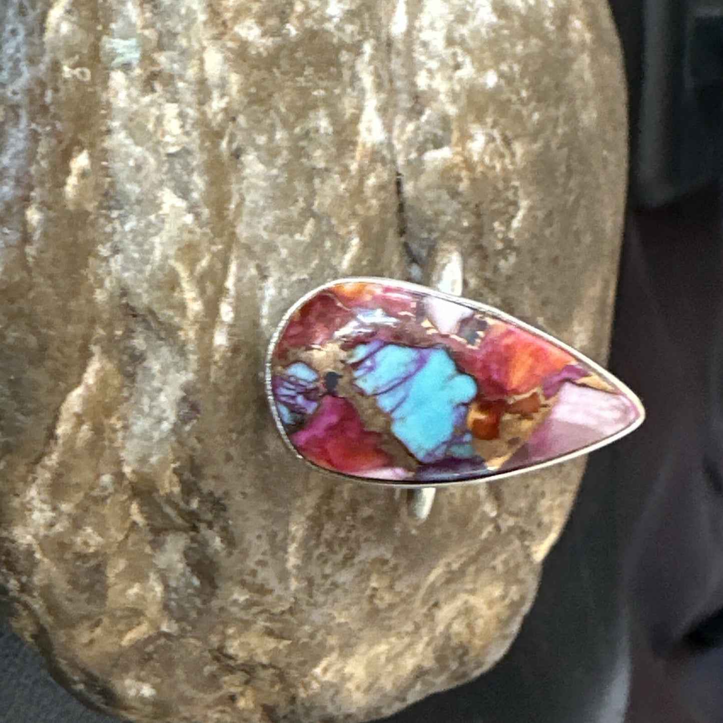 Blue Turquoise Spiny Oyster Southwestern Sterling Silver Ring Size 11 18454