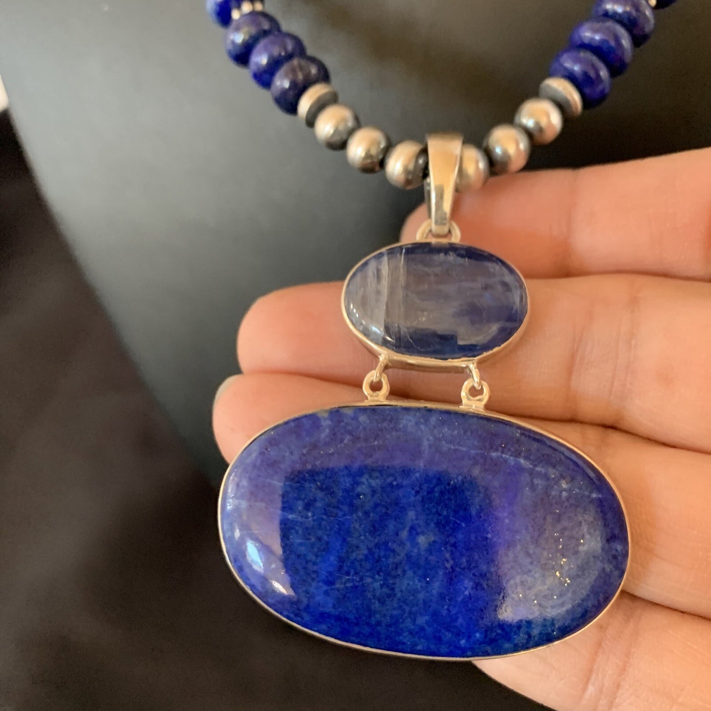 Lapis Lazuli Pendant Navajo Pearls Sterling Silver Necklace 11366